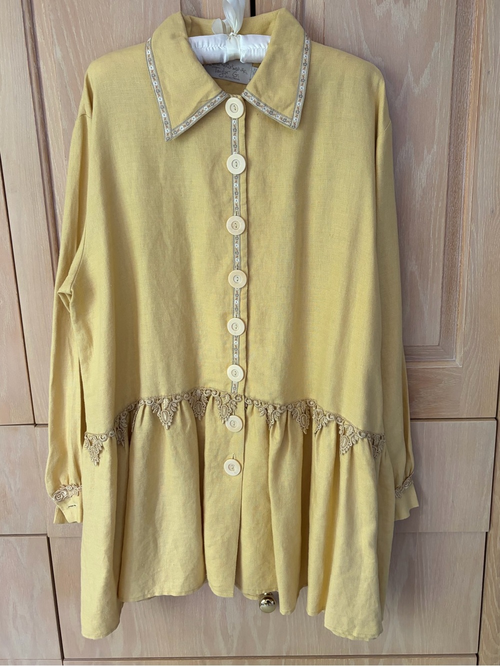 Taylor G Vintage Yellow Button-Front Mini Dress with Trim
